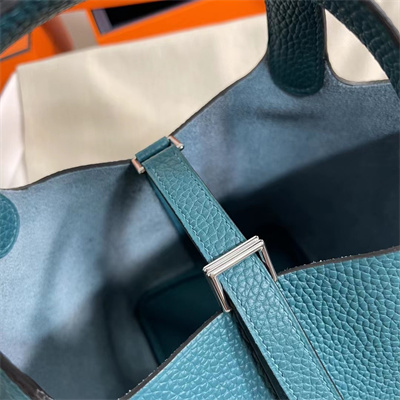 Picotin Lock Bag Togo Leather 18/22CM Gold/Silver Tone Metal In Vert Bosphore Color HS