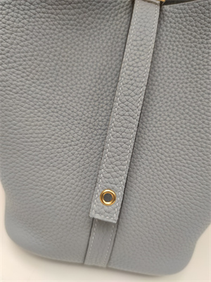 Picotin Lock Bag Togo Leather 18/22CM Gold/Silver Tone Metal In Bleu Lin Color HS