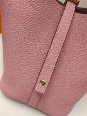 Picotin Lock Bag Togo Leather 18/22CM Gold/Silver Tone Metal In Pink Color HS