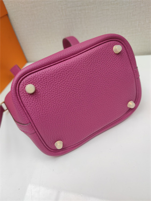 Picotin Lock Bag Togo Leather 18/22CM Gold/Silver Tone Metal In Magnolia Color HS