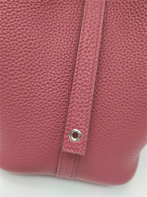 Picotin Lock Bag Togo Leather 18/22CM Gold/Silver Tone Metal In Burgundy Color HS
