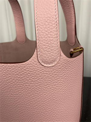 Picotin Lock Bag Taurillon Clemence Leather 18/22CM Gold/Silver Tone Metal In Rose Sakura Color HS