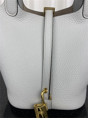 Picotin Lock Bag Taurillon Clemence Leather 18/22CM Gold/Silver Tone Metal In Bleu Glacier Color HS