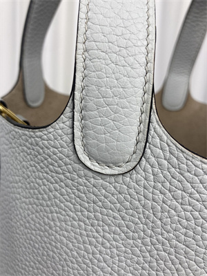 Picotin Lock Bag Taurillon Clemence Leather 18/22CM Gold/Silver Tone Metal In Bleu Glacier Color HS