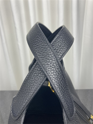 Picotin Lock Bag Taurillon Clemence Leather 18/22CM Gold/Silver Tone Metal In Black Color HS
