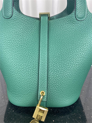 Picotin Lock Bag Taurillon Clemence Leather 18/22CM Gold/Silver Tone Metal In Malachite Color HS