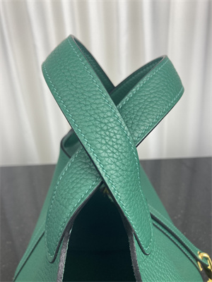 Picotin Lock Bag Taurillon Clemence Leather 18/22CM Gold/Silver Tone Metal In Malachite Color HS