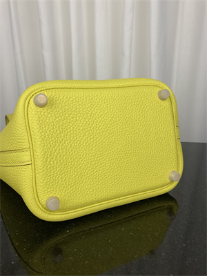 Picotin Lock Bag Taurillon Clemence Leather 18/22CM Gold/Silver Tone Metal In Jaune Poussin Color HS