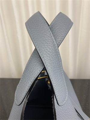 Picotin Lock Bag Taurillon Clemence Leather 18/22CM Gold/Silver Tone Metal In Bleu Lin Color HS