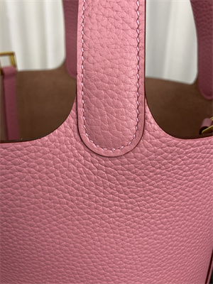Picotin Lock Bag Taurillon Clemence Leather 18/22CM Gold/Silver Tone Metal In Pink Color HS