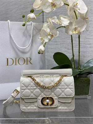 CD Small Jolie Top Handle Bag Cannage Calfskin White