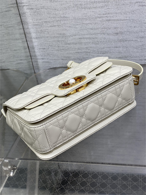 CD Small Jolie Top Handle Bag Cannage Calfskin White