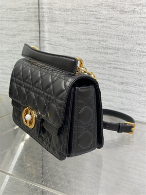 CD Small Jolie Top Handle Bag Cannage Calfskin Black