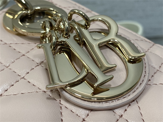 cd mini lady D*or bag two tones cannage lambskin gold tone metal pink and latte