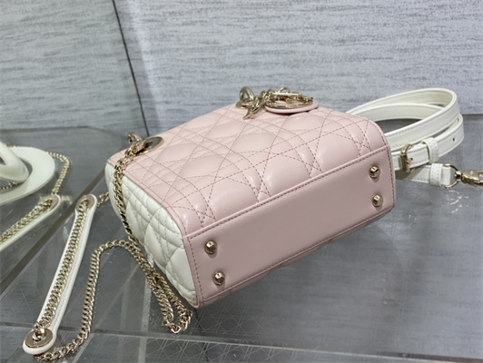 cd mini lady D*or bag two tones cannage lambskin gold tone metal pink and latte