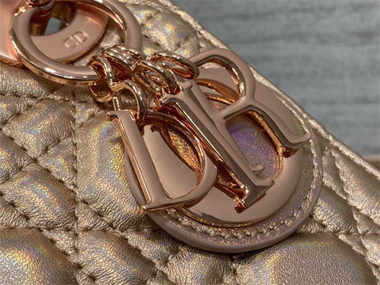 cd mini lady D*or bag cannage lambskin iridescent metallic rose gold tone