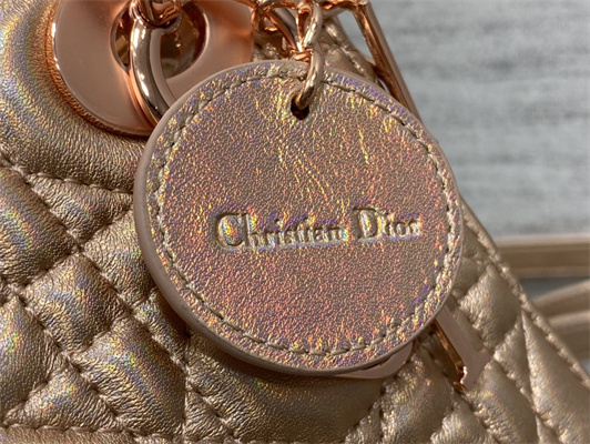 cd mini lady D*or bag cannage lambskin iridescent metallic rose gold tone