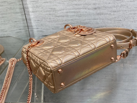 cd mini lady D*or bag cannage lambskin iridescent metallic rose gold tone