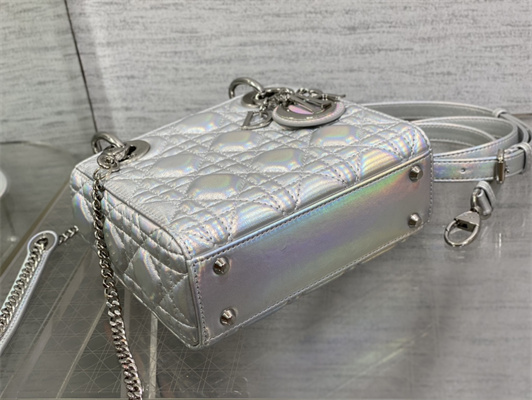 cd mini lady D*or bag cannage lambskin iridescent metallic silver tone