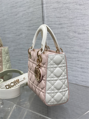 cd small lady di.or my abcD*or bag two tones cannage lambskin gold tone metal pink and latte