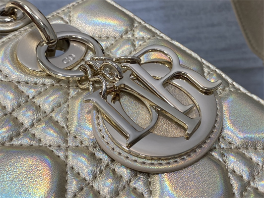 cd small lady di.or my abcD*or bag cannage lambskin iridescent metallic gold tone