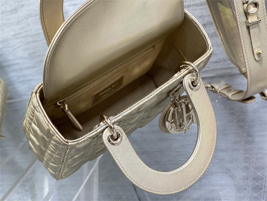 cd small lady di.or my abcD*or bag cannage lambskin iridescent metallic gold tone