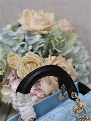 CD Small Lady Di.or Bag Two Tones Cannage Lambskin Gold Tone Metal Blue and Black