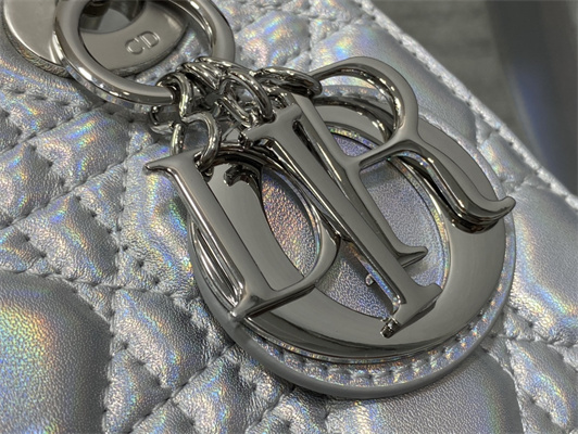 cd small lady di.or my abcD*or bag cannage lambskin iridescent metallic silver tone