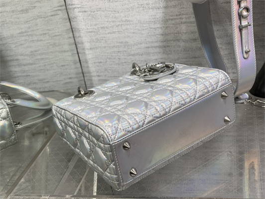 cd small lady di.or my abcD*or bag cannage lambskin iridescent metallic silver tone