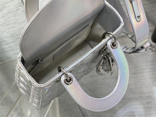 cd small lady di.or my abcD*or bag cannage lambskin iridescent metallic silver tone