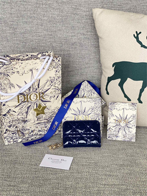 cd voyageur small coin purse S*pple cannage patent calfskin navy s0985