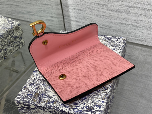 CD Saddle Card Holder Grained Calfskin Pink