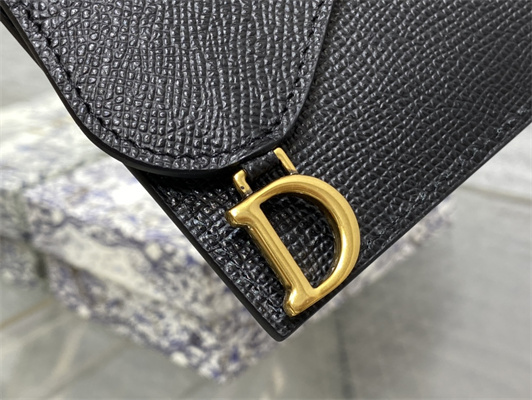 CD Saddle Card Holder Grained Calfskin Black