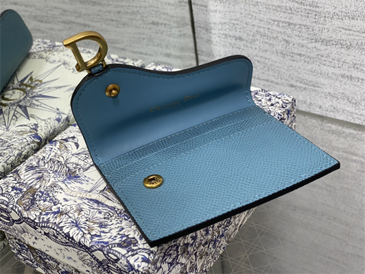CD Saddle Card Holder Grained Calfskin Blue