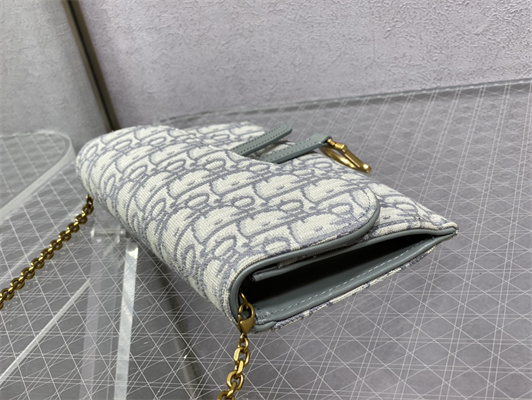 CD Long Saddle Wallet With Chain Gray Oblique Jacquard