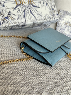 CD Long Saddle Wallet With Chain Grained Calfskin Blue
