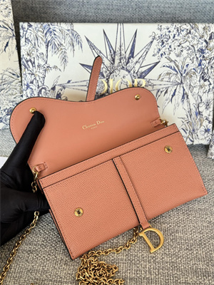 CD Long Saddle Wallet With Chain Grained Calfskin Brown