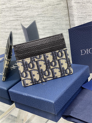 cd card holder black grained calfskin and blue D*or oblique jacquard