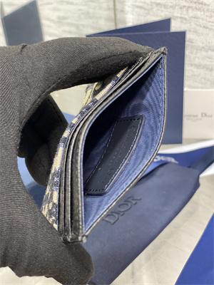 cd card holder black grained calfskin and blue D*or oblique jacquard