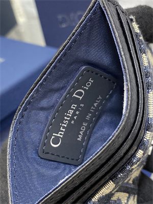 cd card holder black grained calfskin and blue D*or oblique jacquard