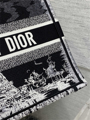 CD Medium Book Tote Black and White Paris Embroidery