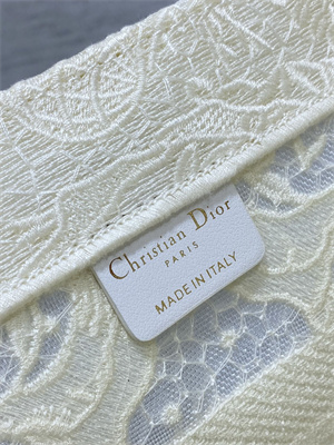 CD Medium Book Tote White Toile de Jouy Soleil Macram?? Embroidery