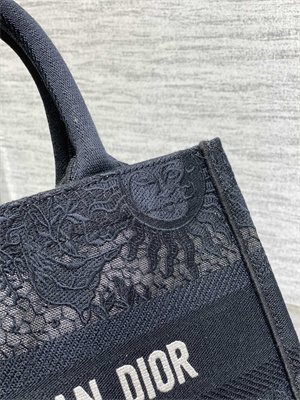 CD Small Book Tote Black Toile de Jouy Soleil Macram?? Embroidery