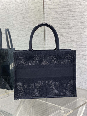 CD Medium Book Tote Black Toile de Jouy Soleil Macram?? Embroidery