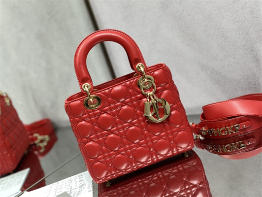 cd small lady di.or my abcD*or bag cannage lambskin gold tone metal red