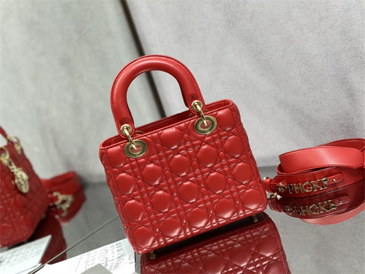 cd small lady di.or my abcD*or bag cannage lambskin gold tone metal red