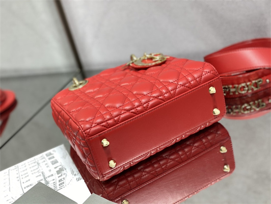 cd small lady di.or my abcD*or bag cannage lambskin gold tone metal red