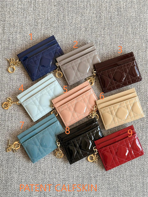 cd lady D*or freesia card holder cannage lambskin /patent calfskin