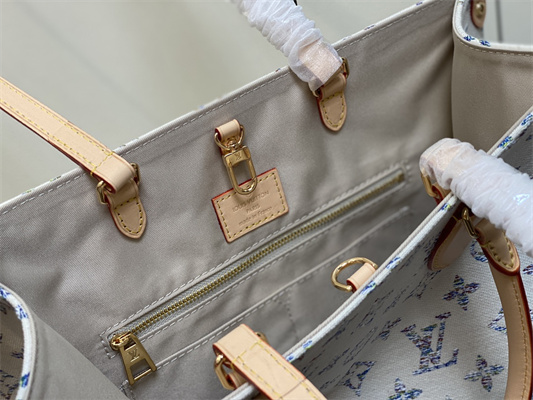 L.V ONTHEGO MM Denim Textile Jacquard White Color M24708