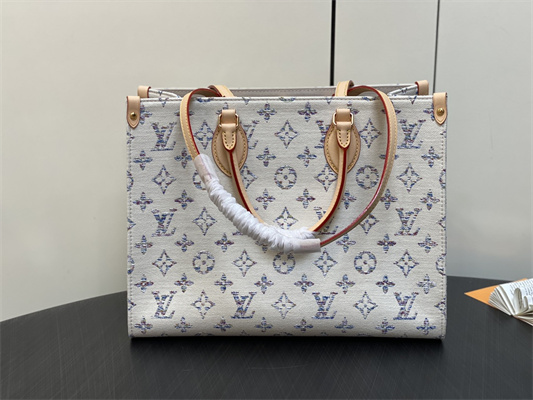 L.V ONTHEGO MM Denim Textile Jacquard White Color M24708